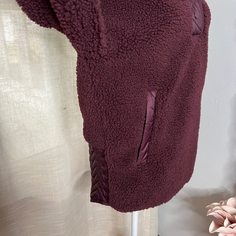 Athleta Cozy Sherpa Snap‎ Sweatshirt Oversized 466888 Maroon Women's Size Small - Picture 8 of 11